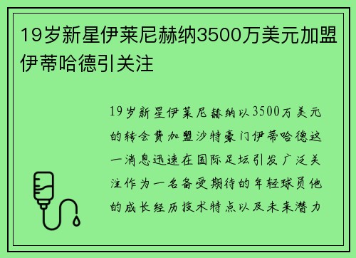 19岁新星伊莱尼赫纳3500万美元加盟伊蒂哈德引关注